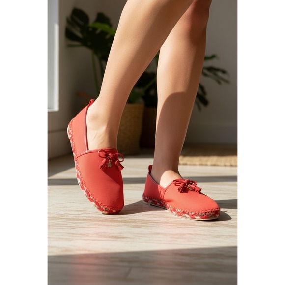 Coach Espadrilles Red Canvas Slip On Loafers Casual Women's Shoes - Picture 1 of 10